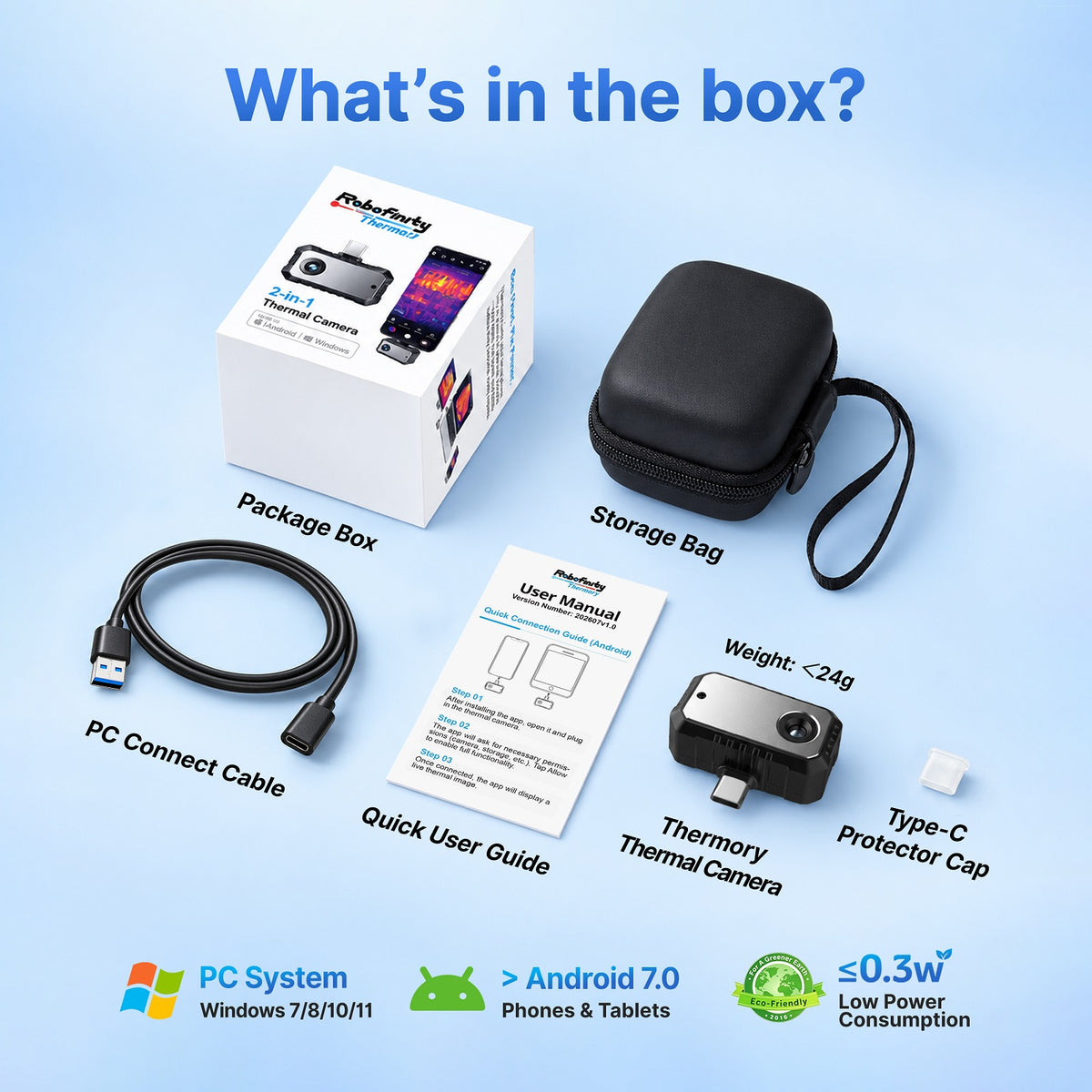 2-in-1 Wärmekamera für Android & Windows PC, 256×192 – Heim-, HVAC-, Elektro- und Kfz-Inspektion | Robofinity Thermory