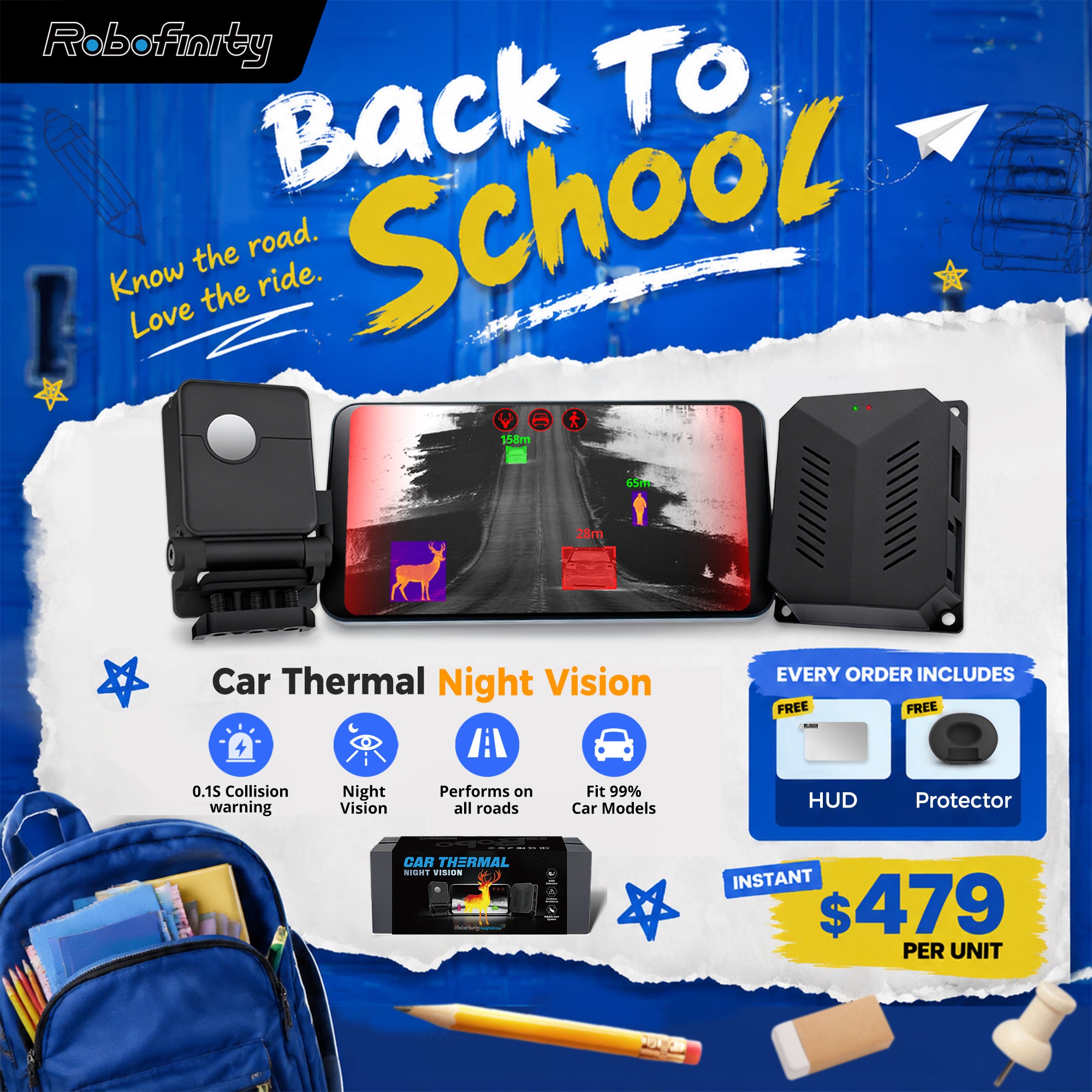 Car Thermal Night Vision | Animal & Pedestrian Collision Alert System | Robofinity