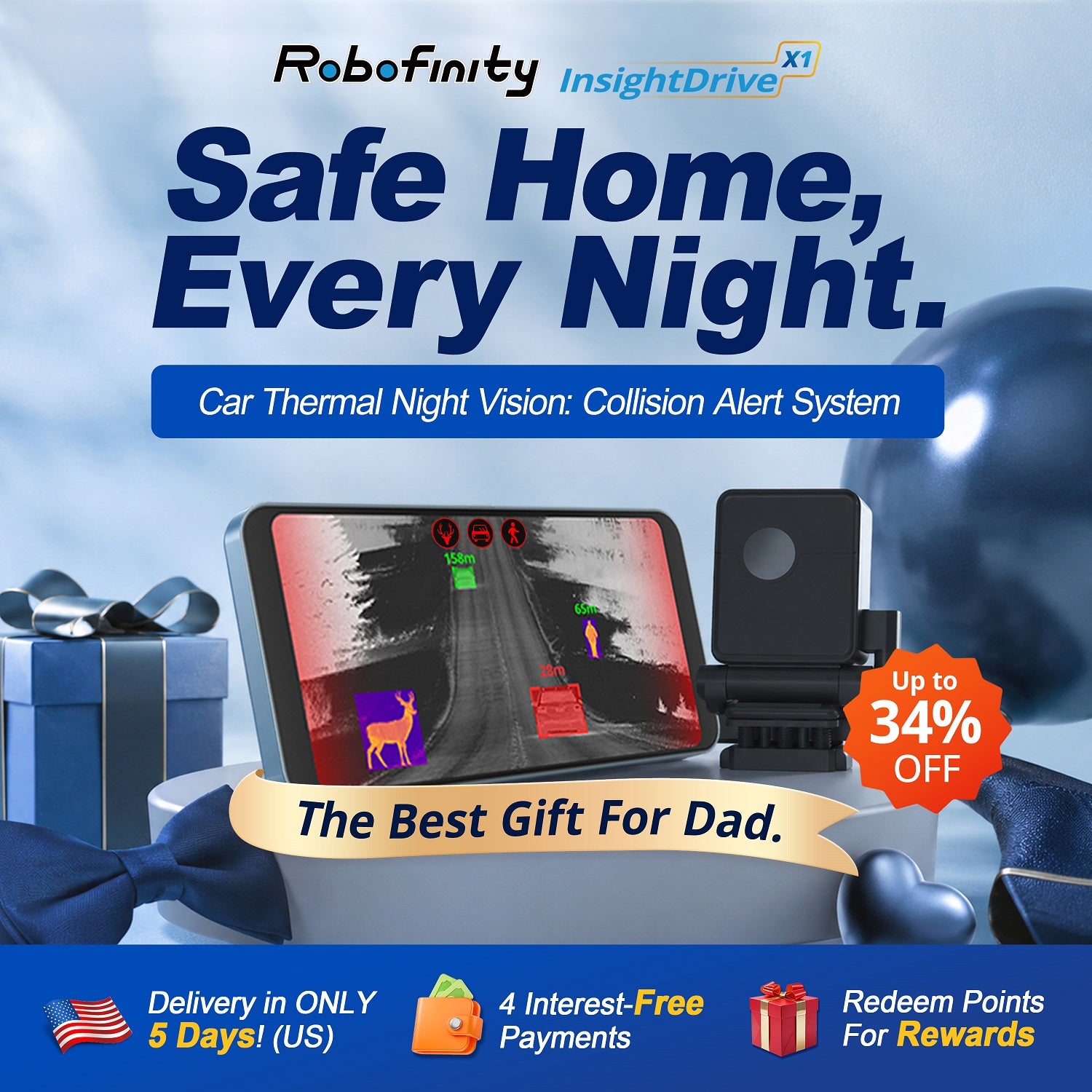 Car Thermal Night Vision | Animal & Pedestrian Collision Alert System | Robofinity