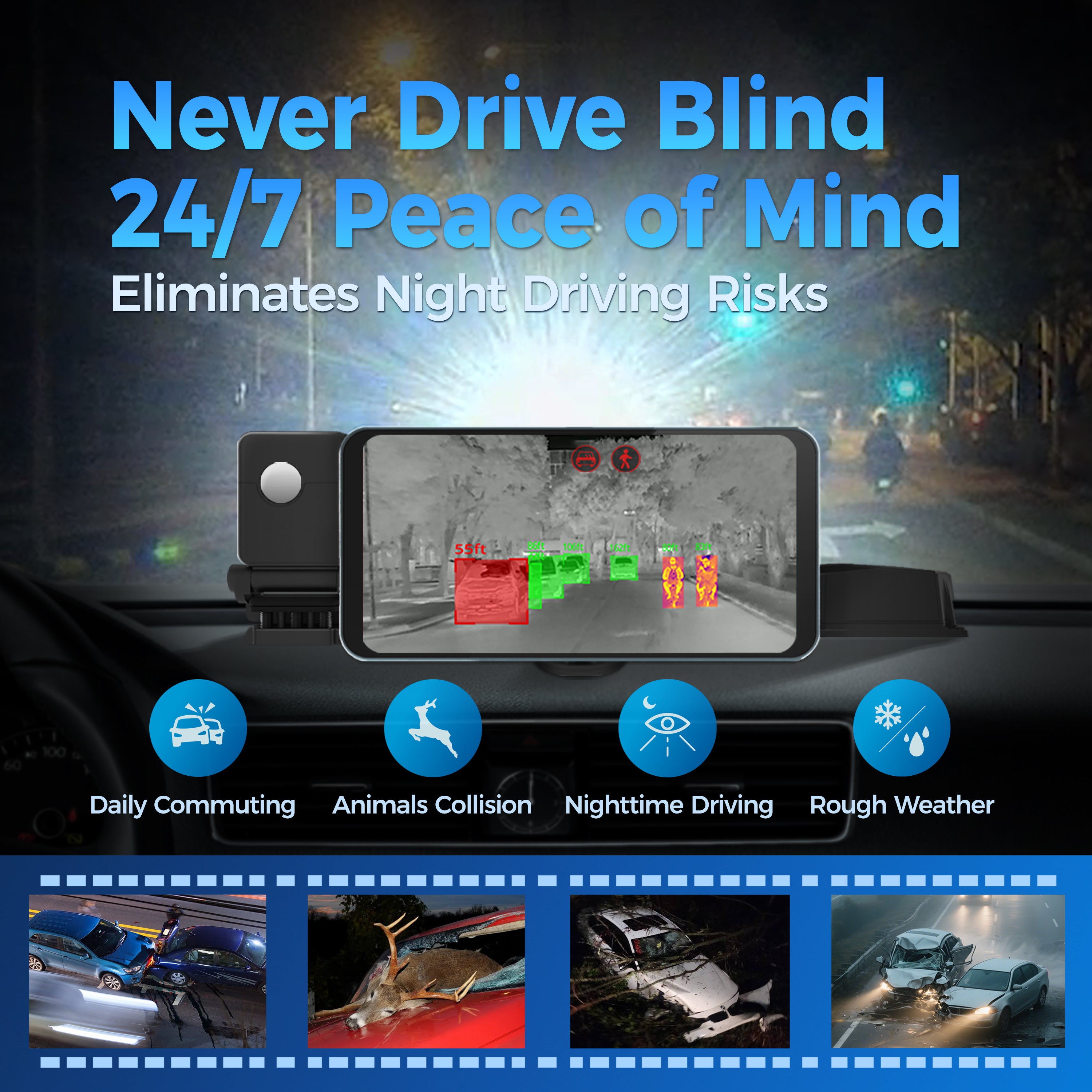 Car Thermal Night Vision | Animal & Pedestrian Collision Alert System | Robofinity